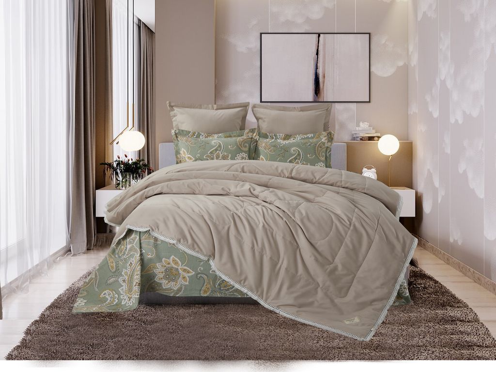 Комплект постельного белья с одеялом Андреа (латте олива) Cotton, семейный Казанова