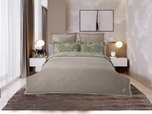Комплект постельного белья с одеялом Андреа (латте олива) Cotton, полуторный