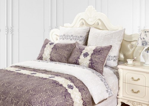 Комплект постельного белья Камиль (бежево-фиолетовый), 2х спальный