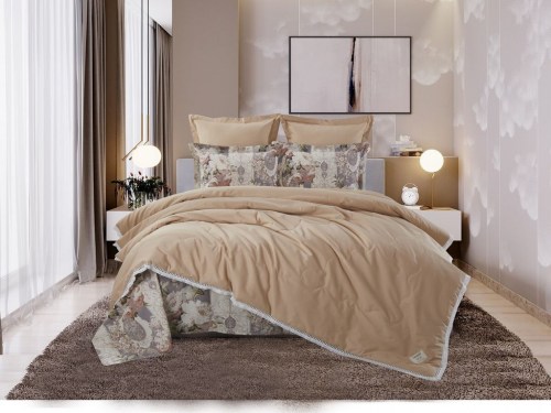 Комплект постельного белья с одеялом Da Vinci (бежевый) Cotton, семейный Казанова