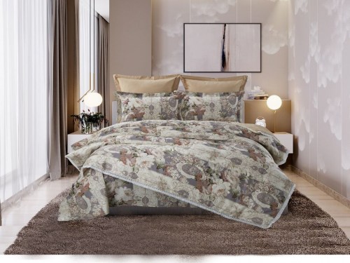 Комплект постельного белья с одеялом Da Vinci (бежевый) Cotton, семейный