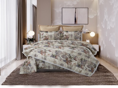 Комплект постельного белья с одеялом Da Vinci (бежевый) Cotton, евро