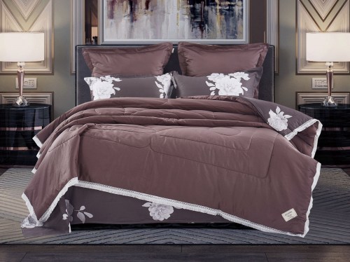 Комплект постельного белья с одеялом Ванесса (серый/беж) Egypt Cotton, евро