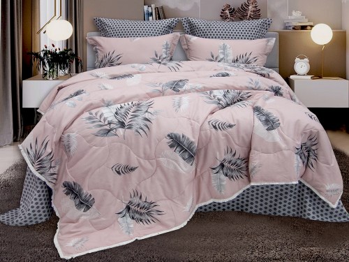 Комплект постельного белья с одеялом Ванга (пудра/графит) Print Cotton, евро Казанова