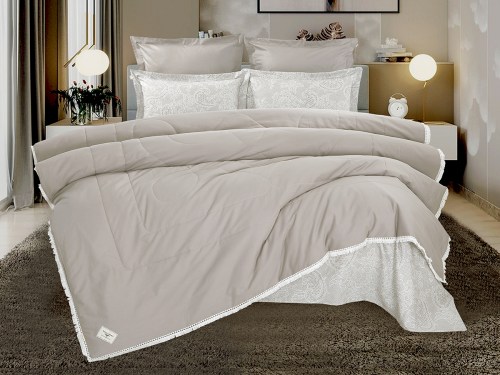 Комплект постельного белья с одеялом Маура (жемчужно бежевый) Cotton, евро Казанова