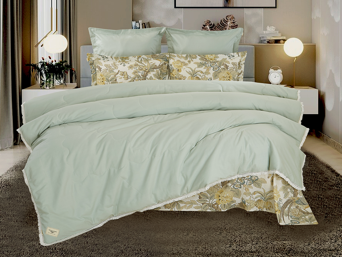Комплект постельного белья с одеялом Орсэ (мятный жемчуг) Cotton, семейный Казанова